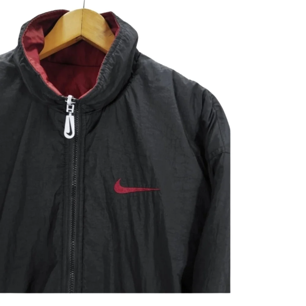 VTG Nike 90s Men's XXL Reversible Puffer Jacket Big Swoosh Logo Black/Burgundy